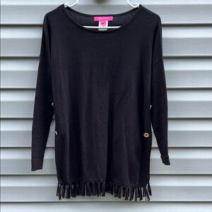 Lilly Pulitzer | Ramona Fringe Black Sweater size Extra Extra Small